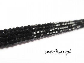 Koraliki szklane czarne bicone   2 mm sznur