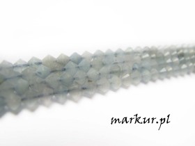 Akwamaryn fasetka szlif gwiazdkowy kula  4 mm sznur
