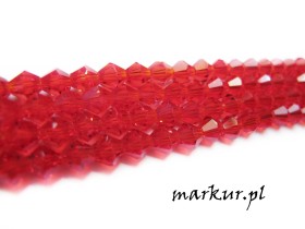 Koraliki szklane czerwone bicone   4 mm sznur