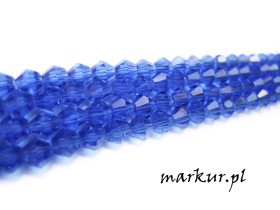 Koraliki szklane niebieskie bicone   6 mm sznur