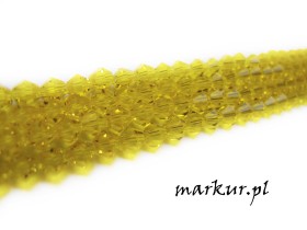 Koraliki szklane żółte bicone   3 mm sznur
