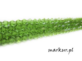 Koraliki szklane zielone bicone   3 mm sznur