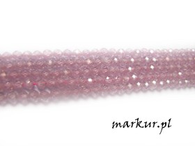Cyrkon różowy fasetka kula  3 mm sznur