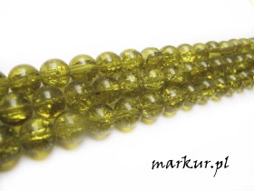 Koraliki szklane crackle oliwkowe kula 12 mm sznur