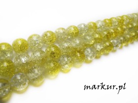 Koraliki szklane crackle żółto_białe kula 12 mm sznur