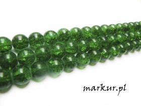 Koraliki szklane crackle ciemno_zielone kula 12 mm sznur