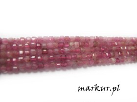 Turmalin różowy fasetka kostka  2,5 mm sznur