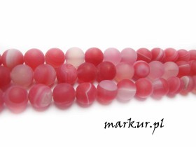 Agat różowy pasiasty trawiony kula 10 mm sznur