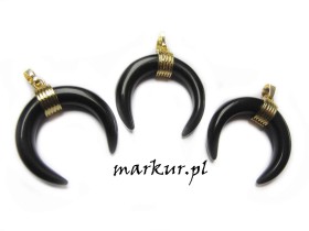 Obrazek dla: Onyks czarny róg kolor złoty zawieszka 33 mm