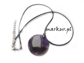 Obrazek dla: Ametyst zawieszka moneta 30 mm z rzemieniem i zapięciem