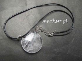 Obrazek dla: Kwarc górski zawieszka moneta 30 mm z rzemieniem i zapięciem