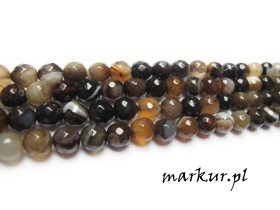 Obrazek 2 dla: Agat brązowy pasiasty fasetka kula  8 mm sznur